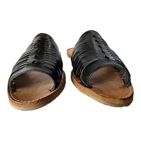 SBICCA Women's 7 Lawrin Woven Huarache Slide Sandal Black Leather Flats NEW - Picture 3 of 9